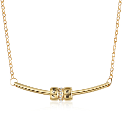 Personalized Bar Necklace with Beads Custom 2 Names Family Necklace for Her