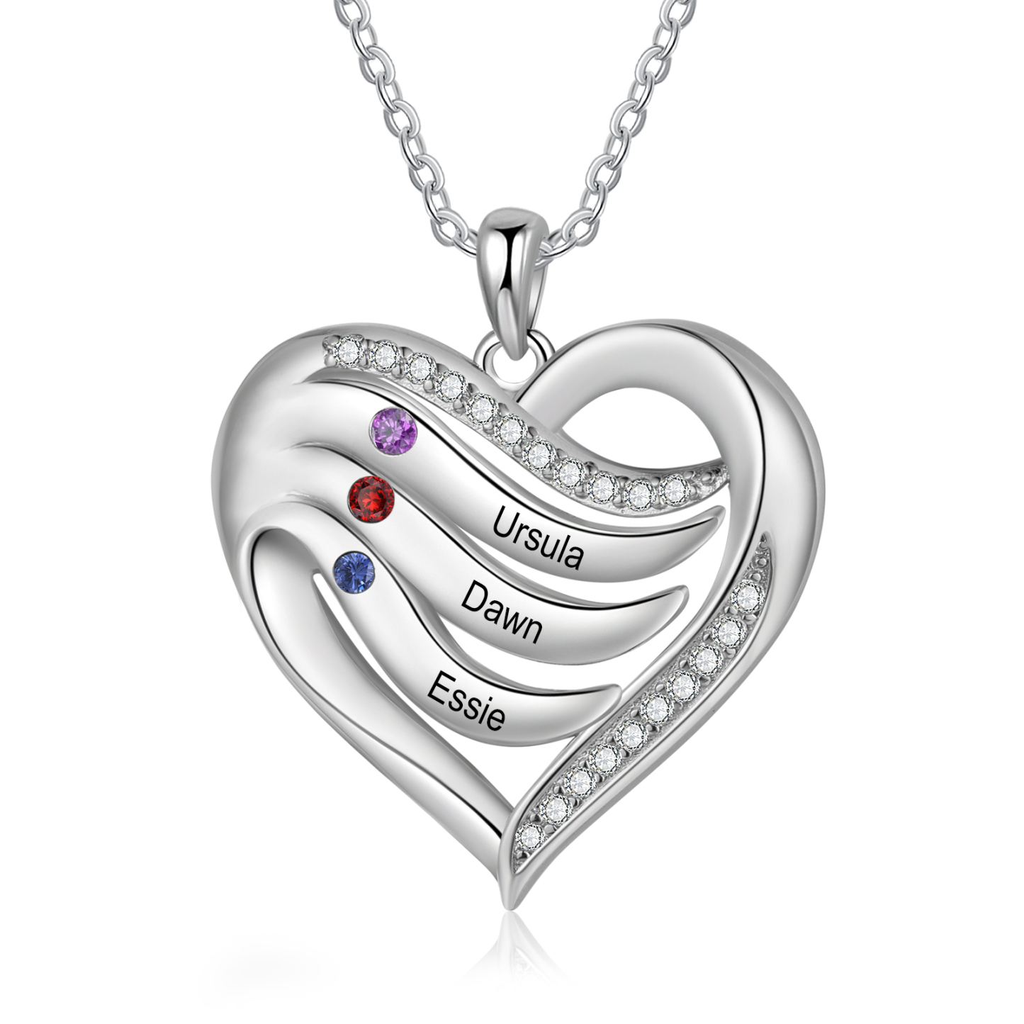 Personalized Intertwined Heart Pendant Necklace Custom 3 Birthstones & 3 Names Necklace Gifts for Her