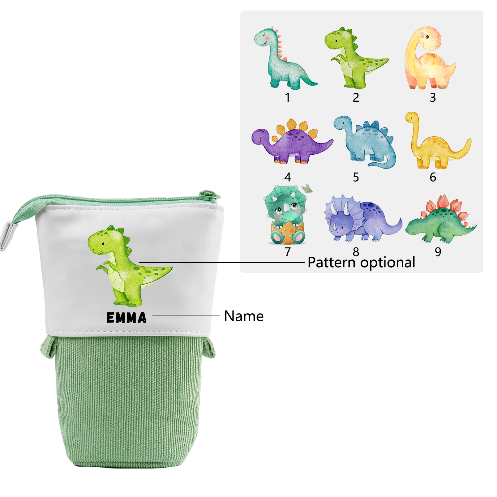 Personalized Date & Name & Dinosaur Pattern Gift Set Custom Enamel Mug & Pencil Case & Bracelets Gift Set Back-to-School Gifts for Kids