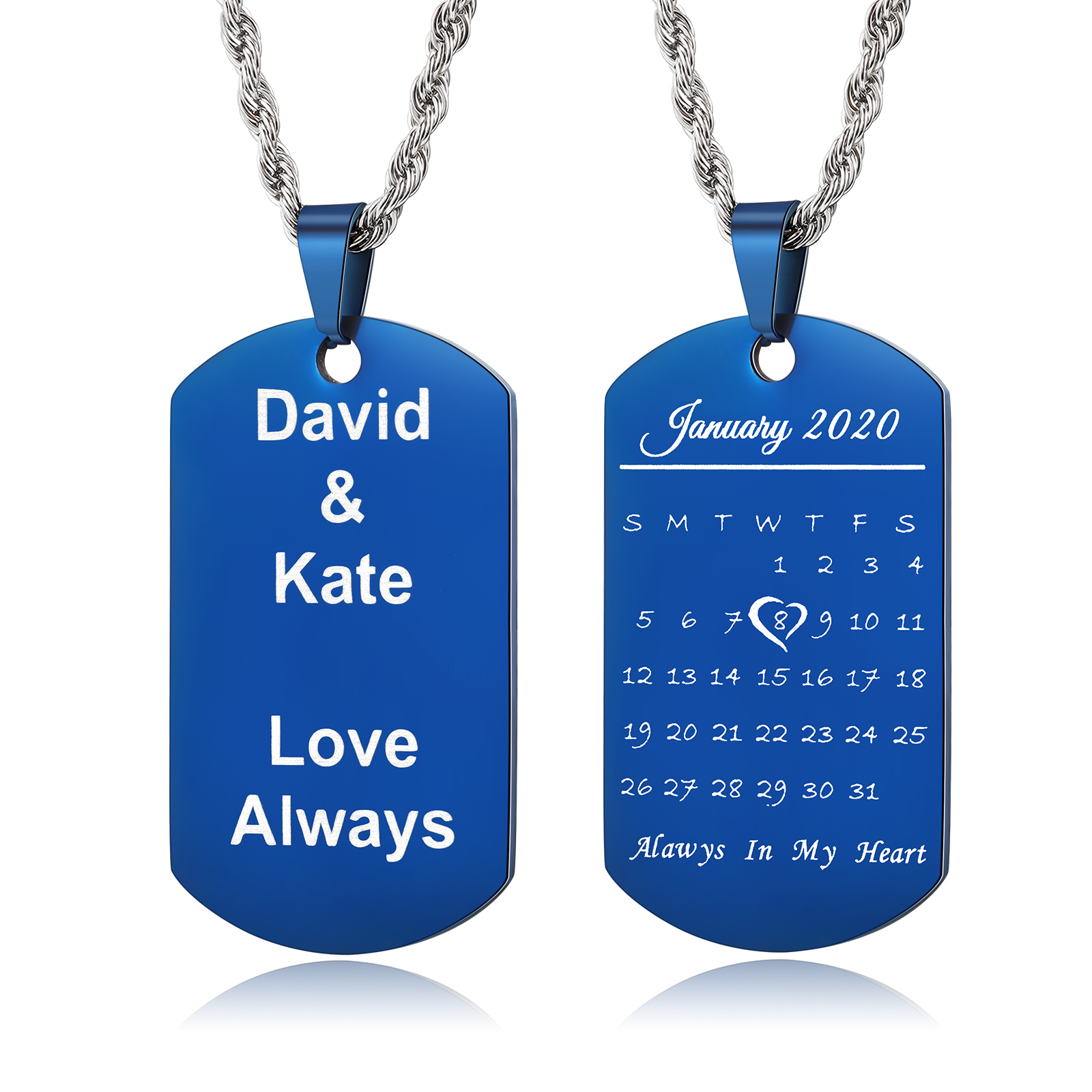 Personalized Dog Tag Necklace with Calendar Gift for Men