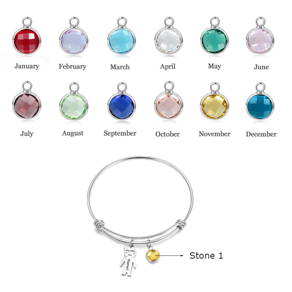 Bangle Bracelet with Kids Charms 1 Birthstone Rose Box Set