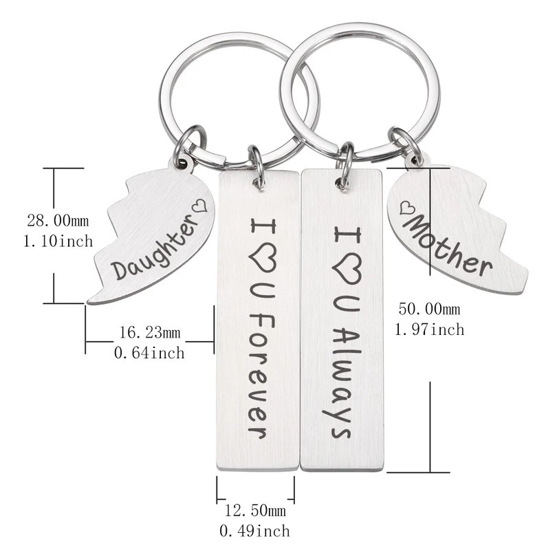 Mother and Daughter Keychain Personalized Two Soul One Heart Stainless Steel Keyring