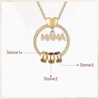 Collar con colgante de "MAMÁ" con 3 nombres Y 3 piedras de nacimiento personalizados | Jessemade