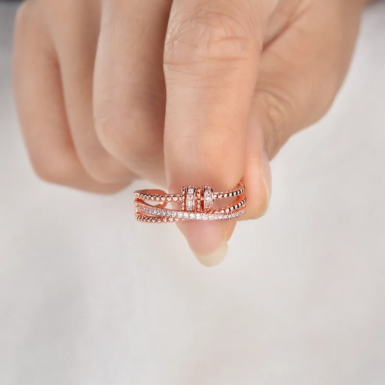 To My Daughter-S925 Spinning Bead Fidget Ring Gifts For Daughter