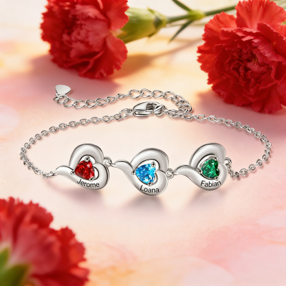 Personalized 1-5 Names Adjustable Heart Birthstone Bracelet