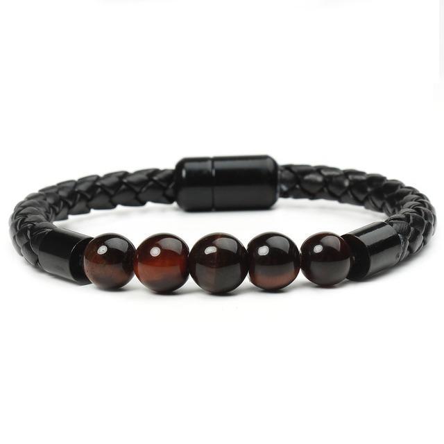 Tiger Eye Black Onyx Beaded Bracelet Men