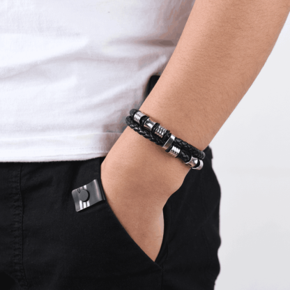 To My Grandson Braided Leather Bracelet "I Will Always Be With You Love Grandma & Grandpa"