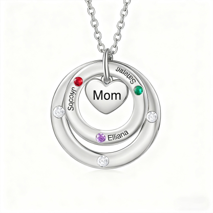 Personalized Women's Birthstone Necklace with 3 Names & 3 Birthstones & 1 Text Design Gift for Her | Lorajewel
