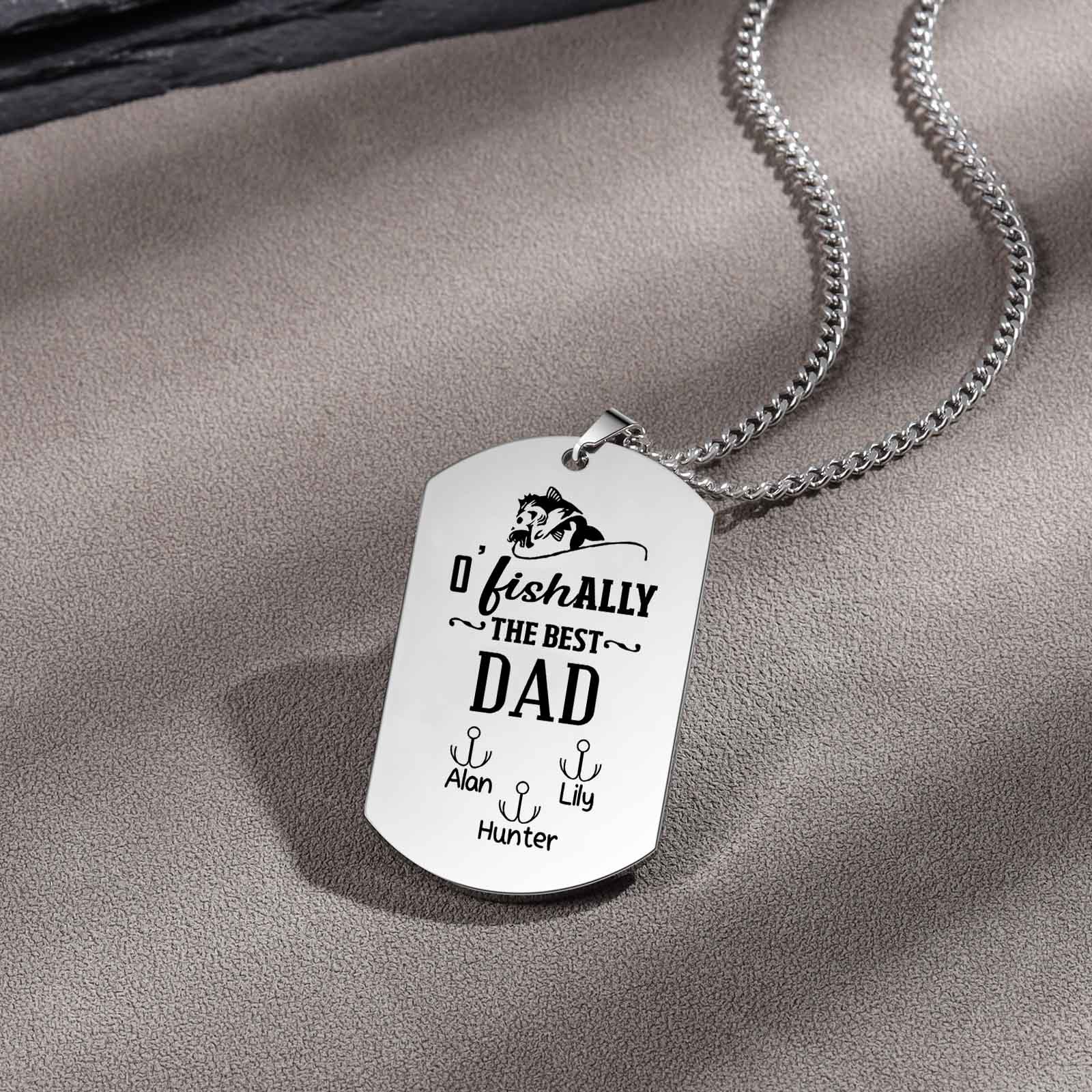 O'Fishally The Best Dad Necklace Custom Photo Dog Tag Necklace with 3 Fishing Hooks