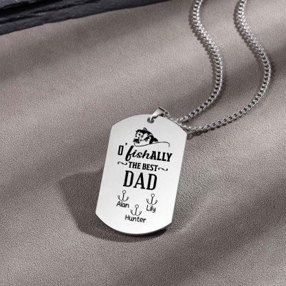 O'Fishally The Best Dad Necklace Custom Photo Dog Tag Necklace with 3 Fishing Hooks