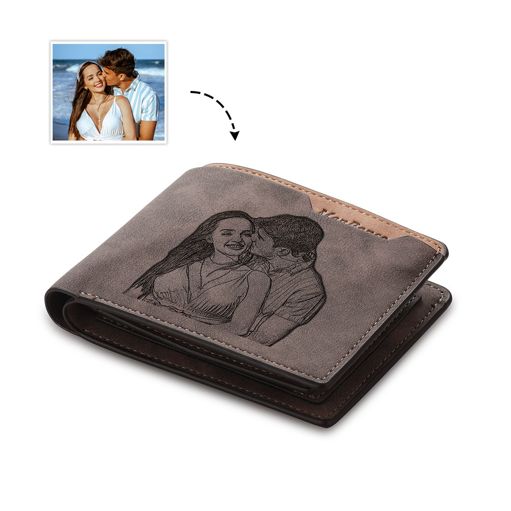 Wallet Gift Set Men Photo Wallet Personalized Name Photo Wallet Card Couple Magnetic Heart Matching Gift for Him