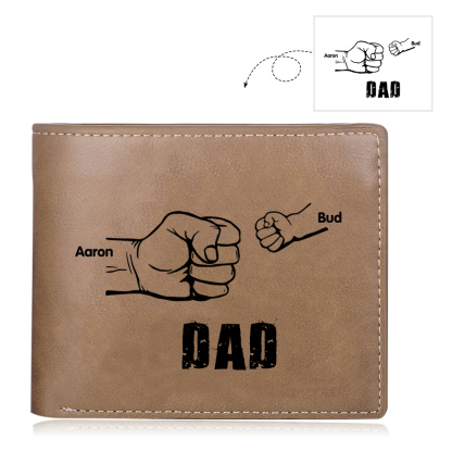 Personalized 2 Names Men Leather Wallet Handcrafted in the USA-Custom Photo & Name Folding Wallet Fist Bump Wallet Gift for Dad
