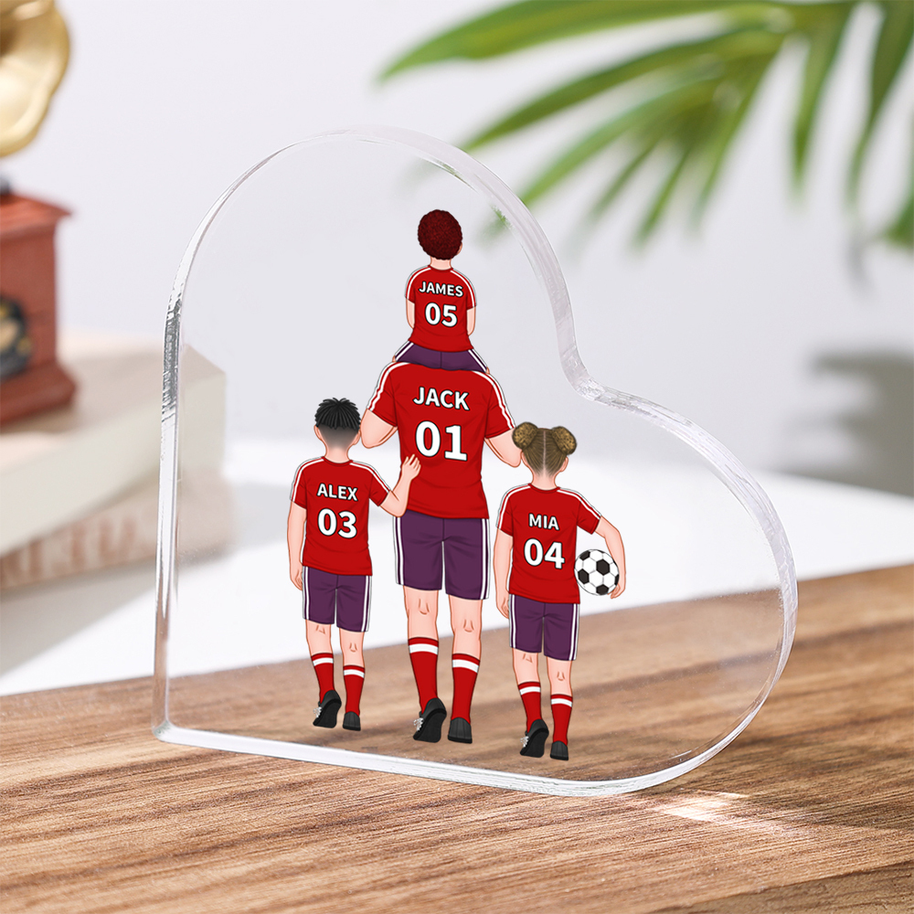 Personalized Jersey Number Acrylic Heart Keepsake Custom 2–4 Names Ornaments Soccer Family Gifts for Dad