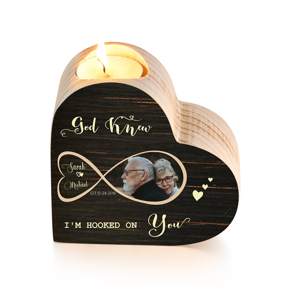 Customized Infinity Love Couple Heart Candle Holder Engrave Photo Candlesticks Valentines Gift