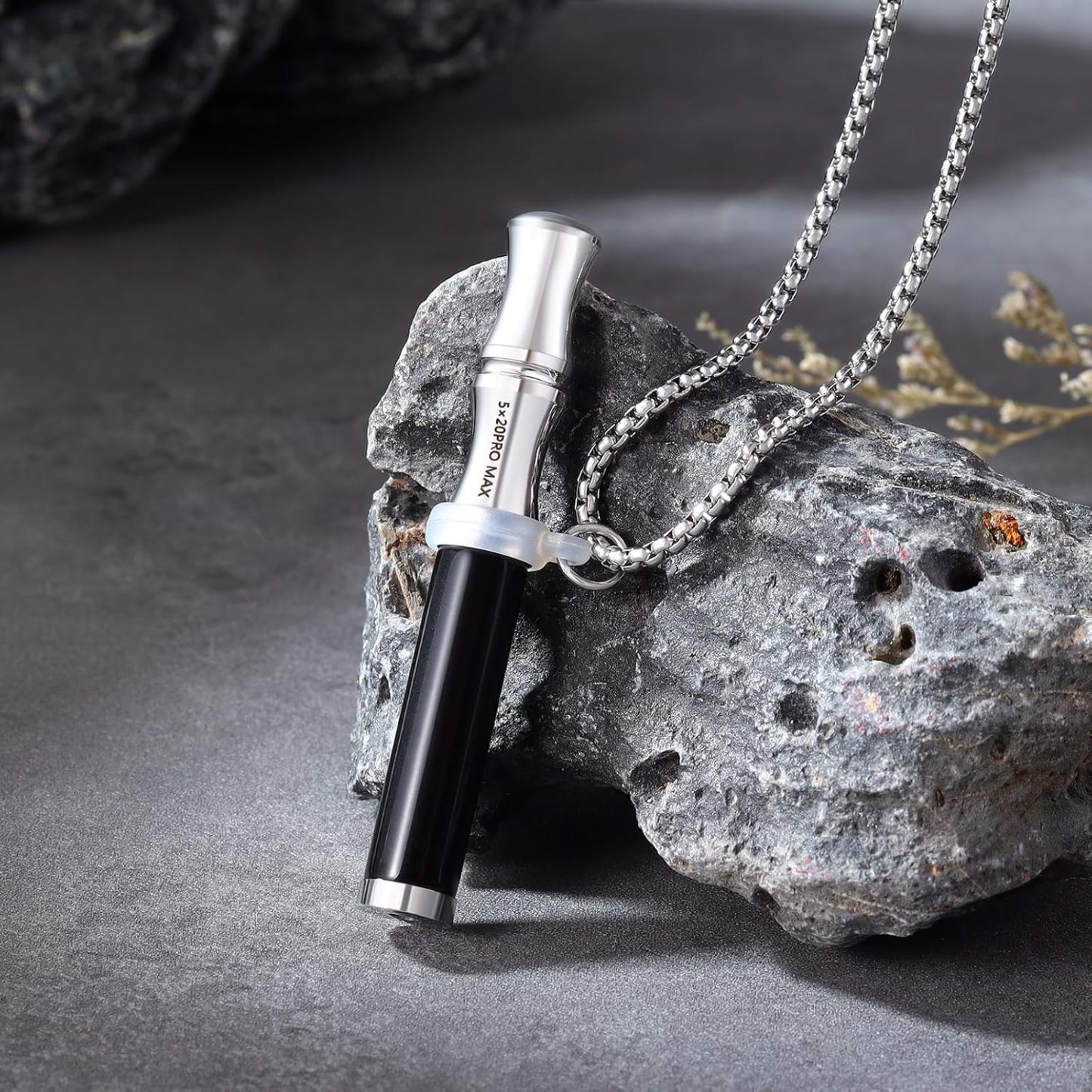 Tiger Eye Stone Breathing Necklace, Steel Accents