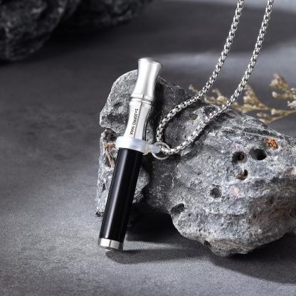 Tiger Eye Stone Breathing Necklace, Steel Accents