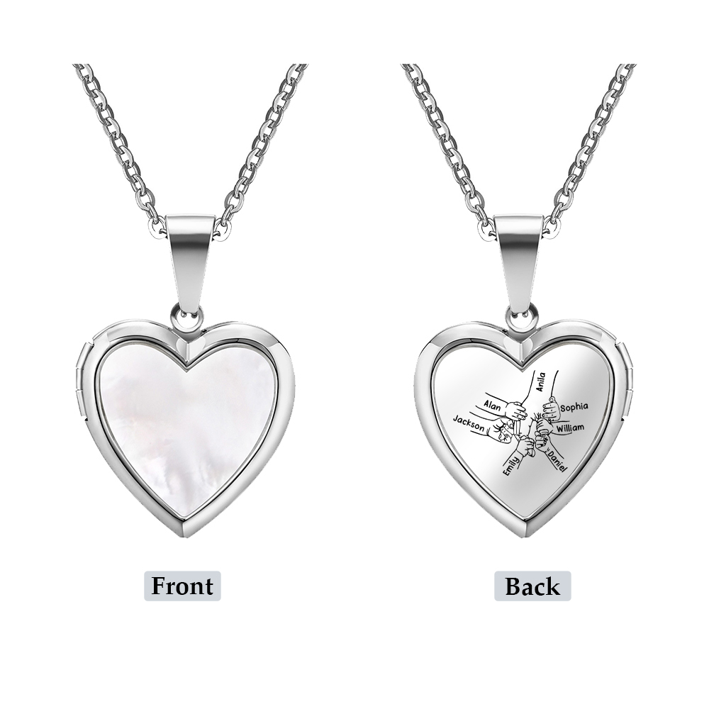 Personalized Family Heart Photo Locket Necklace for Women