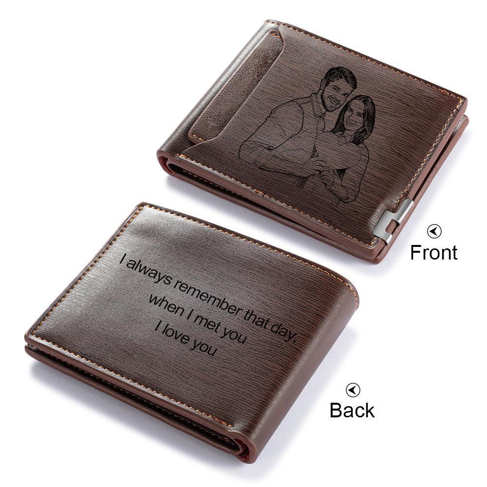 Men Wallet Personalized Photo Wallet With Engraving Coffee Color