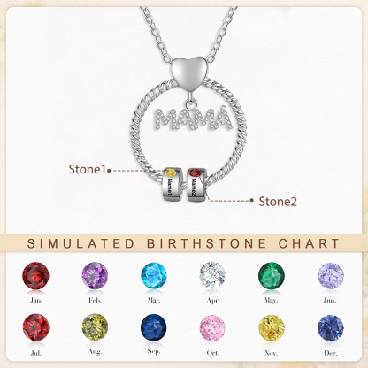 Collar con colgante de "MAMÁ" con 2 nombres Y 2 piedras de nacimiento personalizados | Jessemade