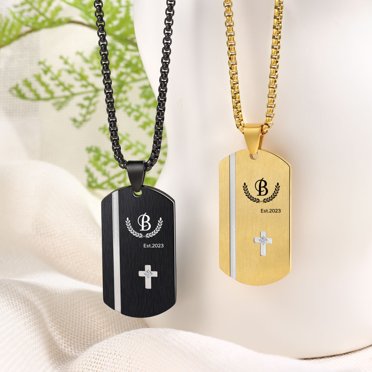 Personalized Men's Necklace Engraved Letter & Year & Text Dog Tag Necklace Stainless Steel Gift for Him