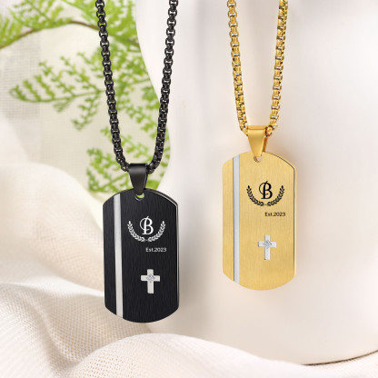 Personalized Men's Necklace Engraved Letter & Year & Text Dog Tag Necklace Stainless Steel Gift for Him