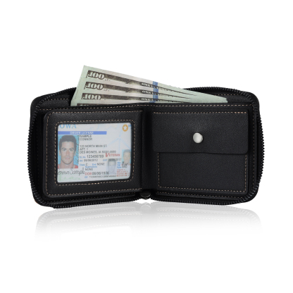Personalized Photo & Name & Letter Billfold Wallet Monogram Leather Wallet Zipper Wallet Gift for Men