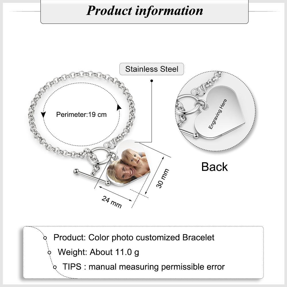 Custom Bracelets with Heart Photo Pendant Personalized with Engraving