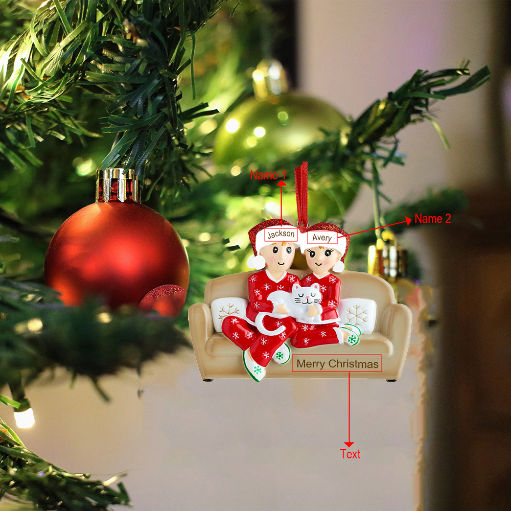 2 Names - Personalized Christmas Resin Ornaments Customized Name & Text Christmas Decor Gifts for Family Friends