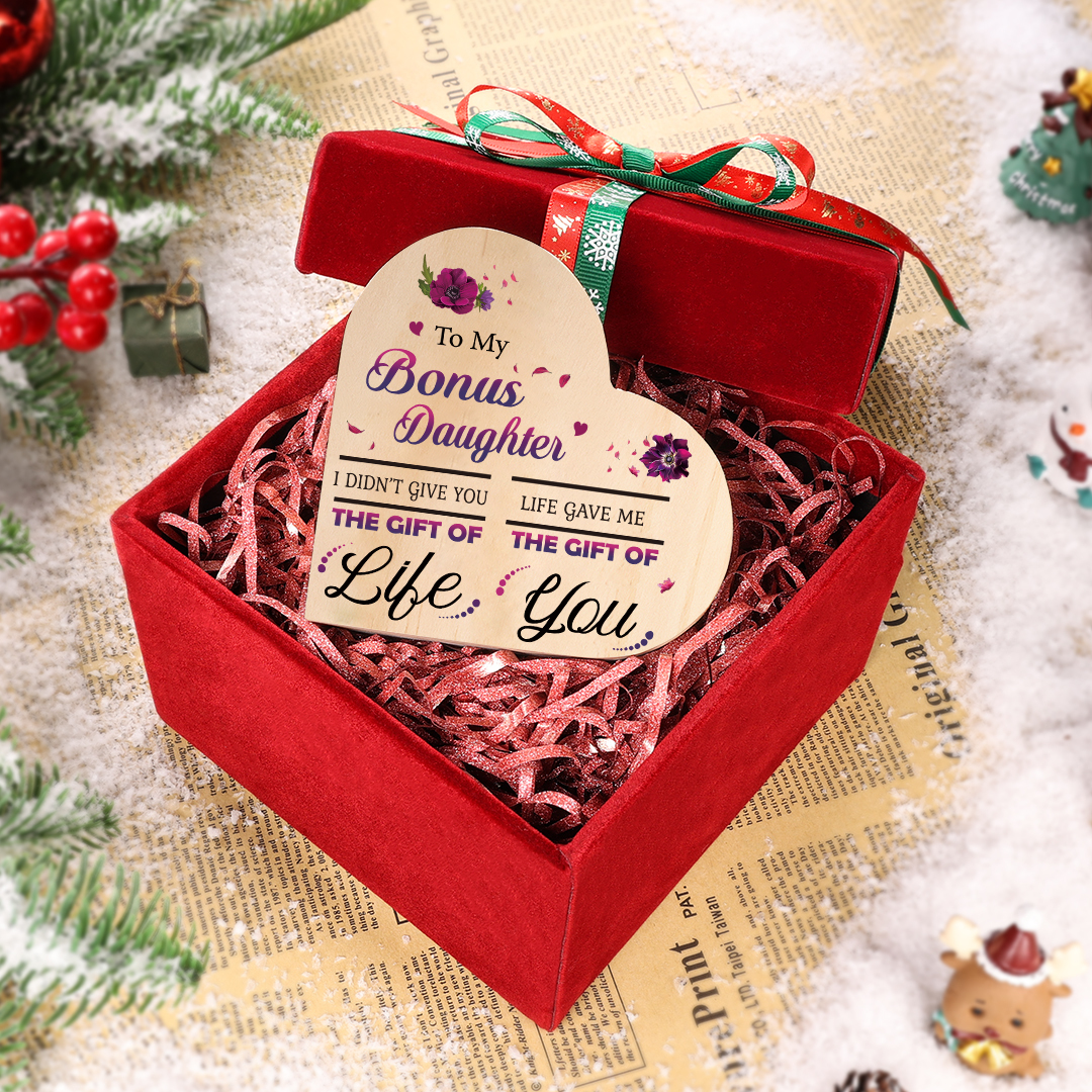 To My Bonus Daughter Violet Flower Heart Candle Holder "Life Gave Me The Gift of You" Wooden Candlestick