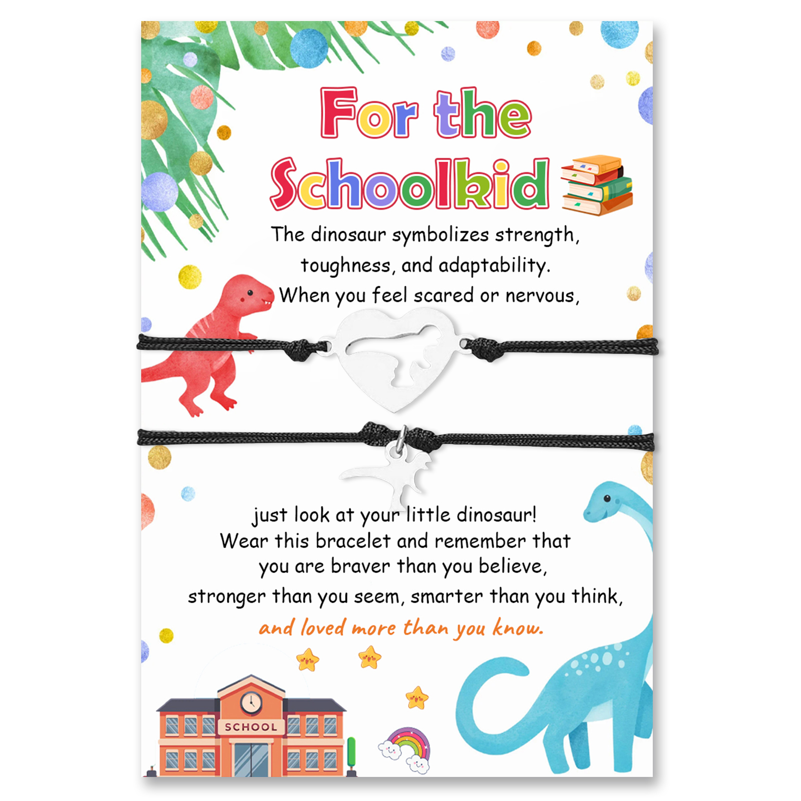 2 Pcs Dinosaur Bracelet Set Back to School Gift with Gift Card Adjustable Bracelet Gift for Schoolkid