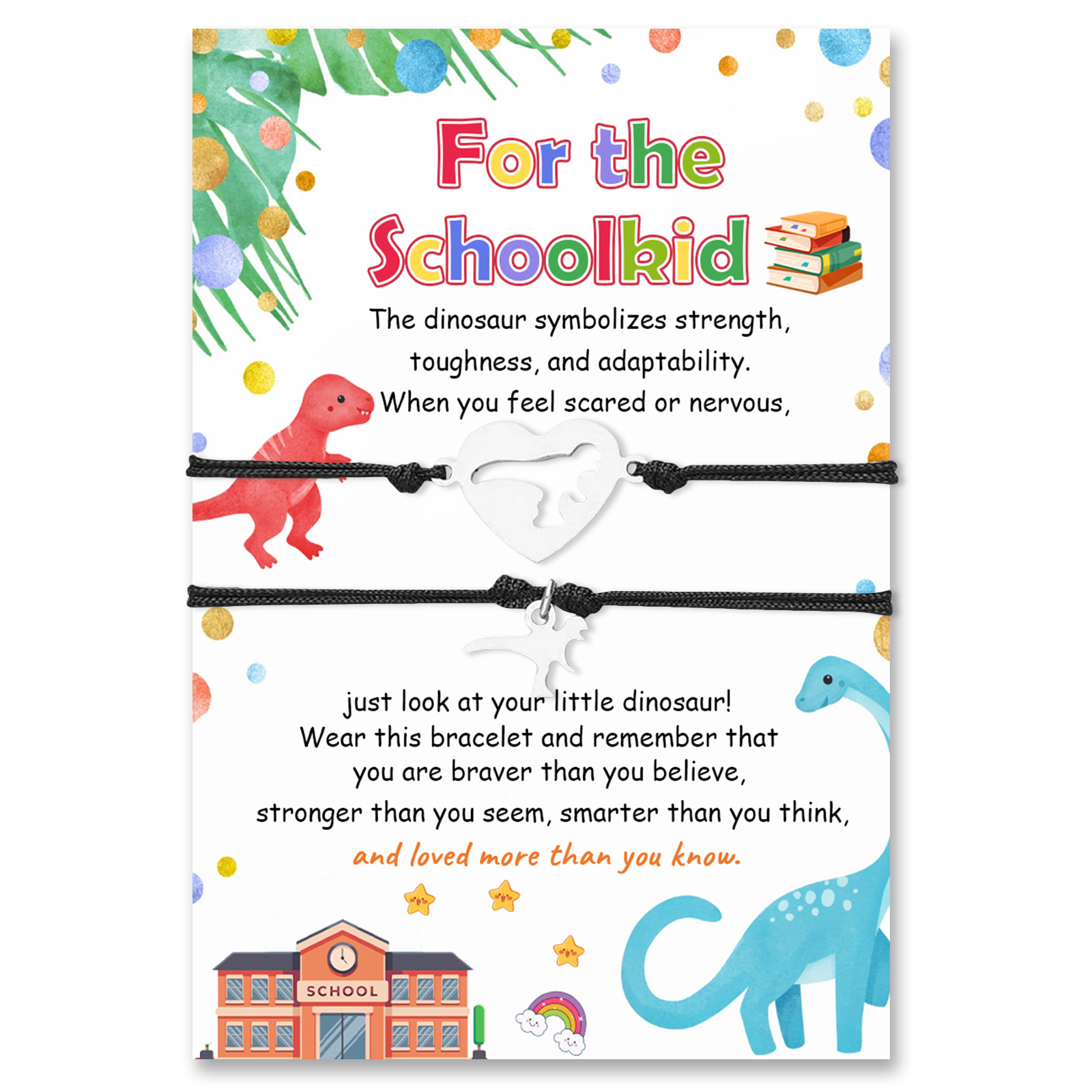 2 Pcs Dinosaur Bracelet Set Back to School Gift with Gift Card Adjustable Bracelet Gift for Schoolkid