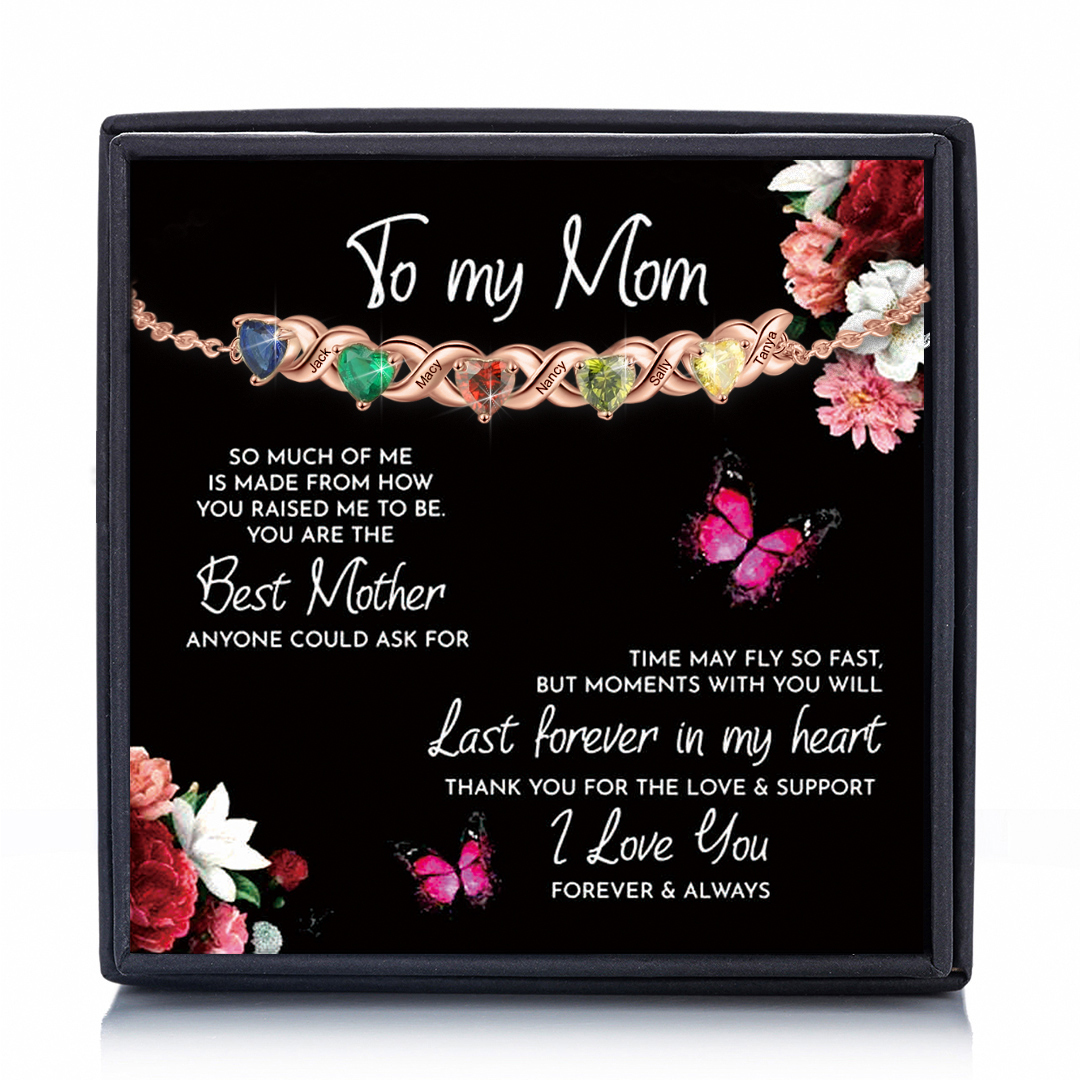 Family Custom Bracelet Heart Personalized with 5 Birthstones