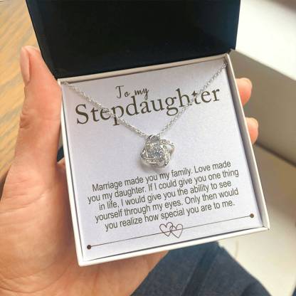 To My Stepdaughter - S925 Love Knot Necklace "Love Made You My Daughter" Gifts For Daughter