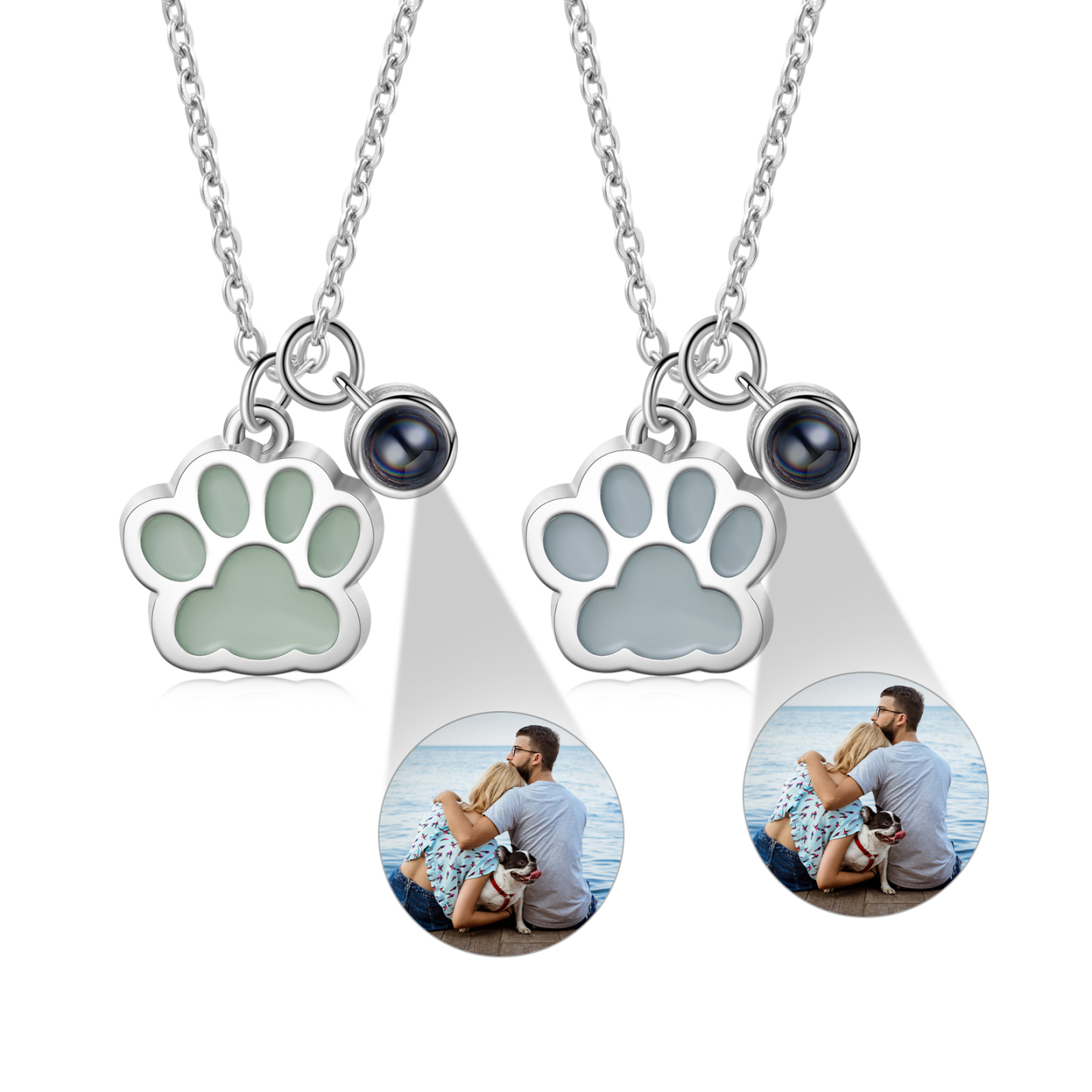 Personalized Dog Paw Pendant Couple Necklace Set Custom Photo Projection Necklace Romantic Gifts For Him/Her