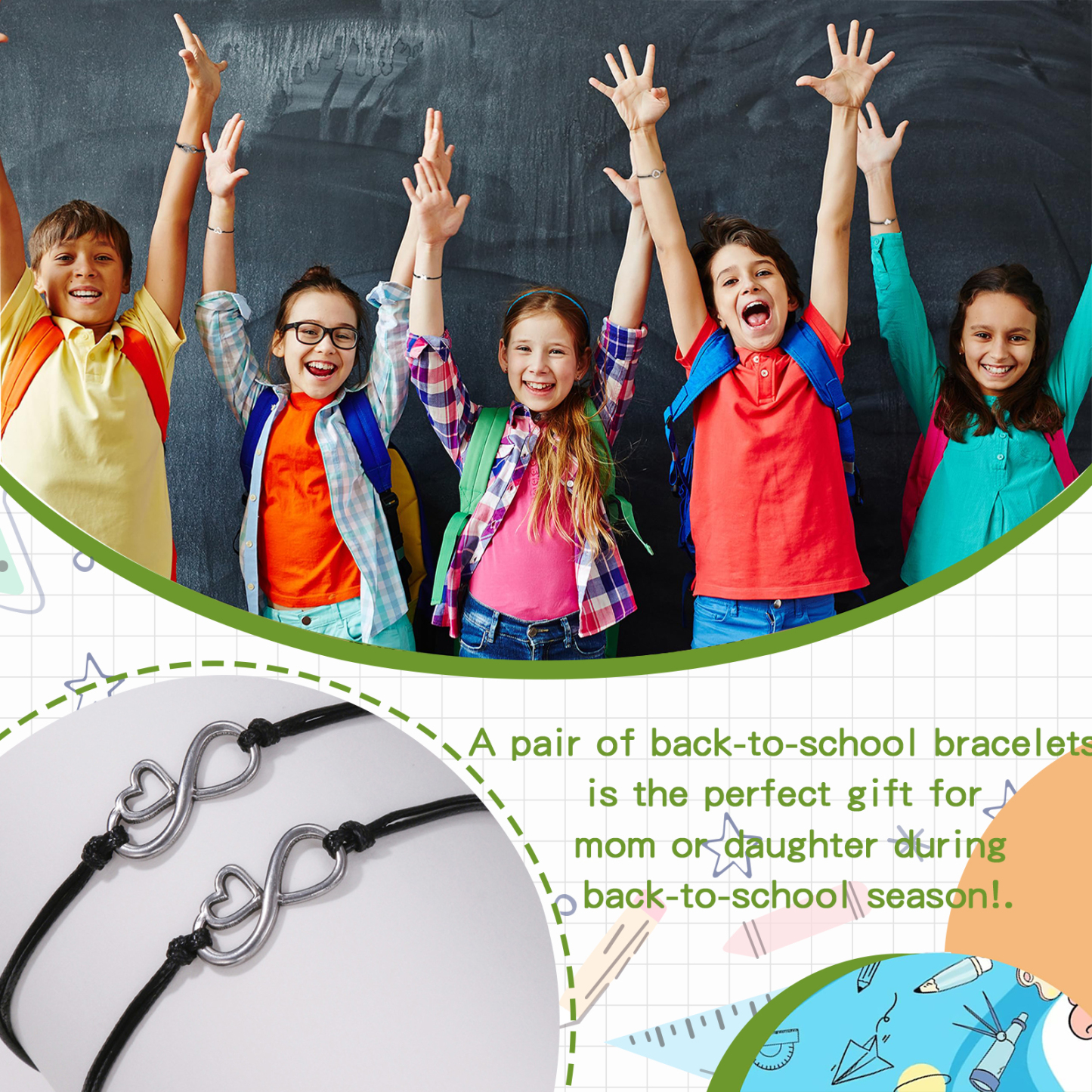  Mother and Daughter Infinity Bracelet Heart Bracelets Set Back To School Gift With Gift Card Set For Kids