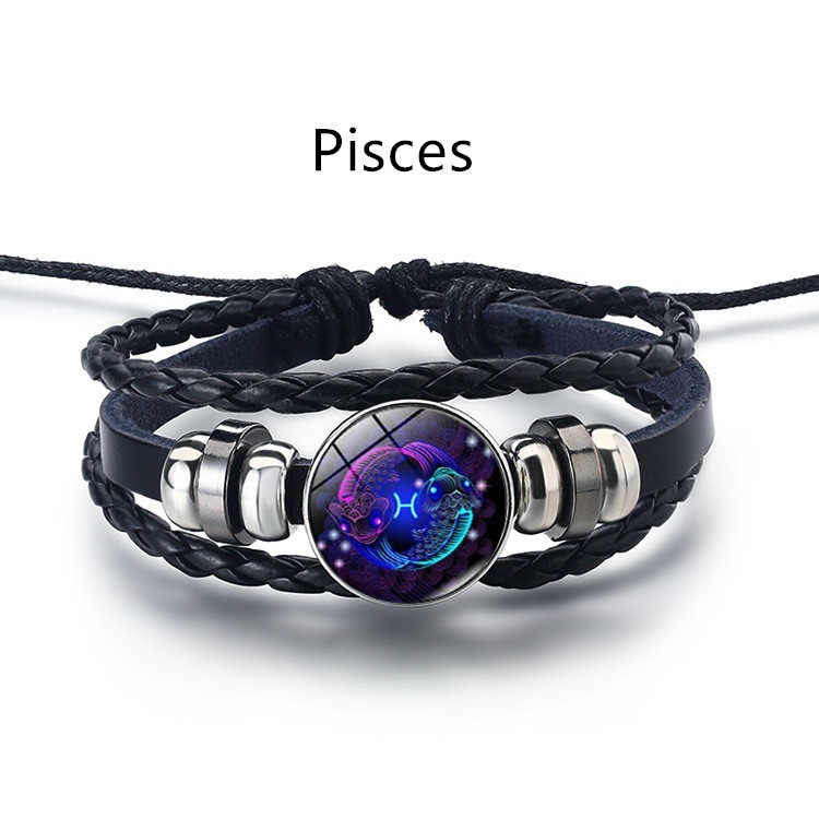 Leather Braided Bracelet Constellation Bracelet Black Multi-layered Bracelets for Family Friends