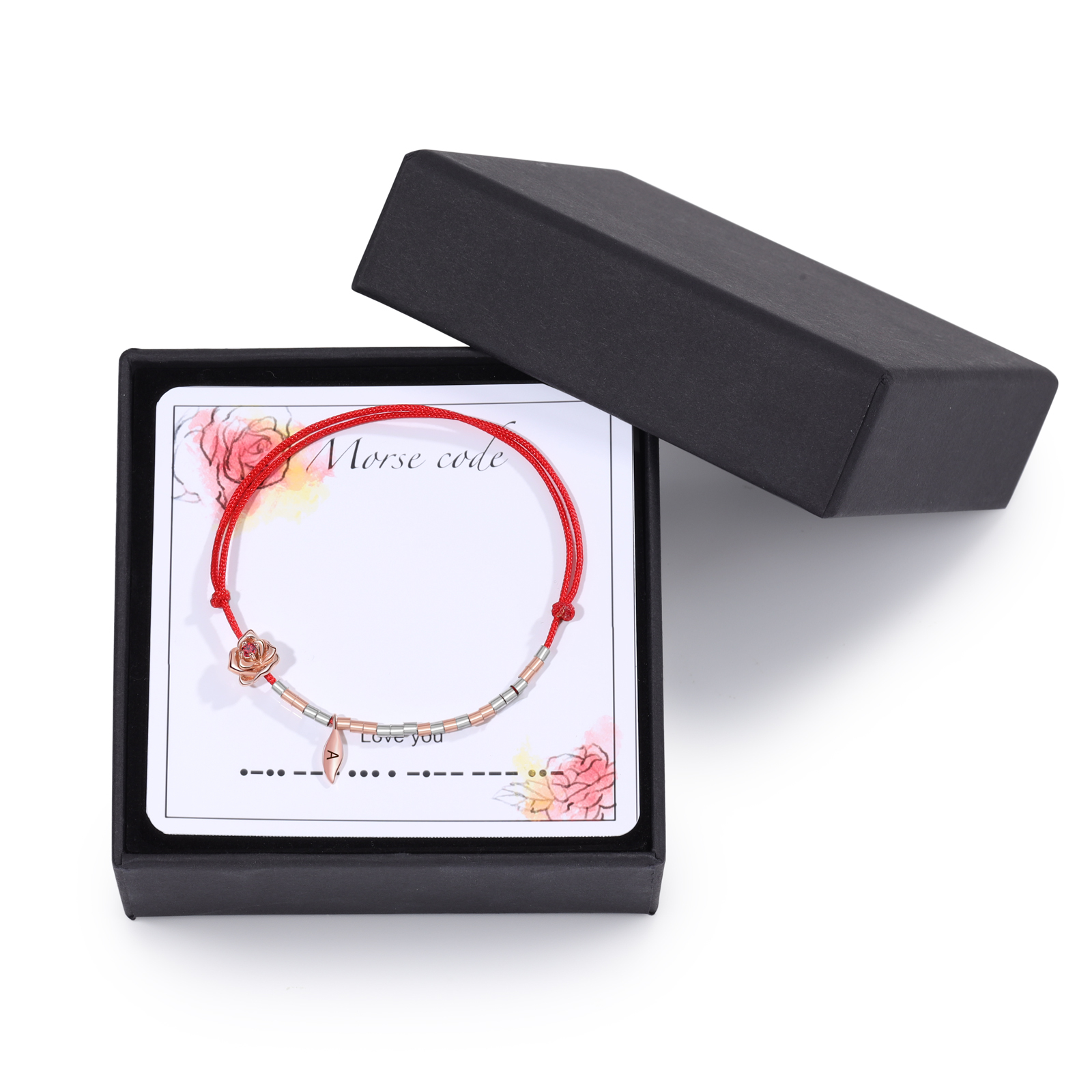 Love You Morse Code Bracelet Custom Initial Birthstone Rose Bracelet for Her