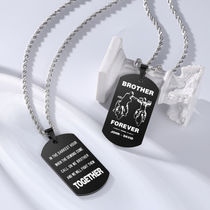 Brother Forever Dog Tag Necklace Personalized Black Double-sided Necklace Customized 2 Names Biker Necklace Gift to Brother
