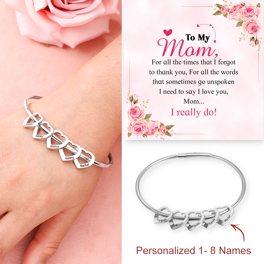 Heart Shape Pendant | Engraved Personalized Bangle Bracelet | Gift