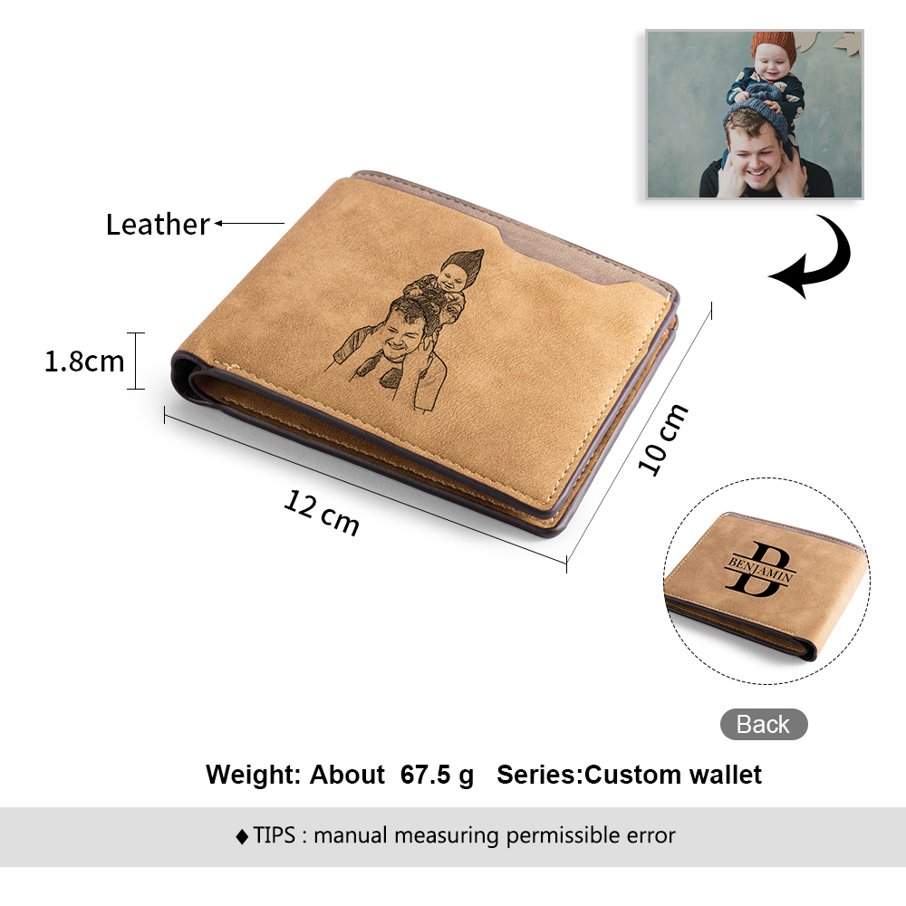 Men Bifold Wallet Personalized Photo with Monogram Wallet for Him