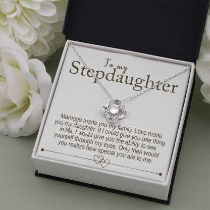To My Stepdaughter - S925 Love Knot Necklace "Love Made You My Daughter" Gifts For Daughter