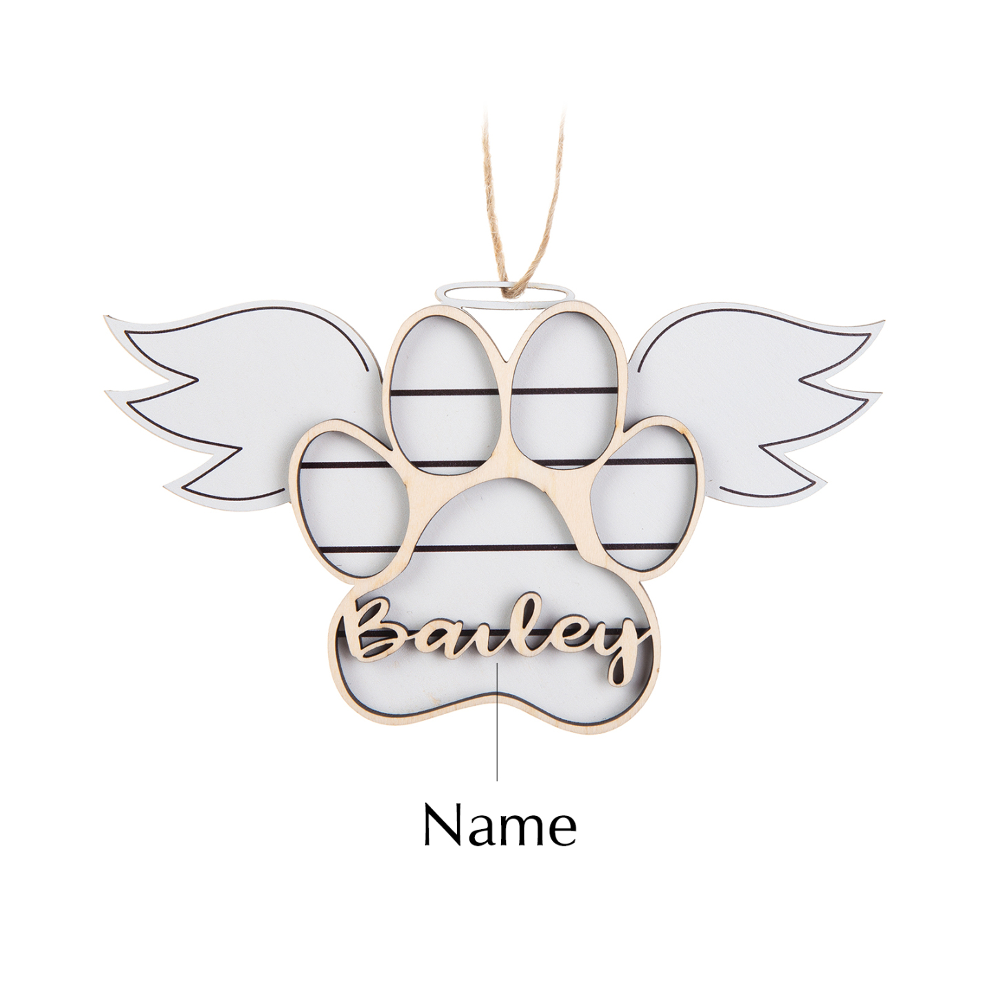 Personalized Dog Paw Christmas Ornament Angel Wings Hanging Ornament