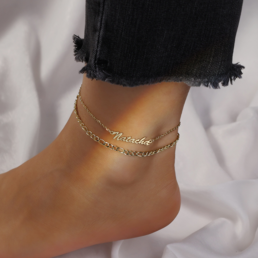 Personalized Name Anklet Double Cuban Chain Anklet for Women