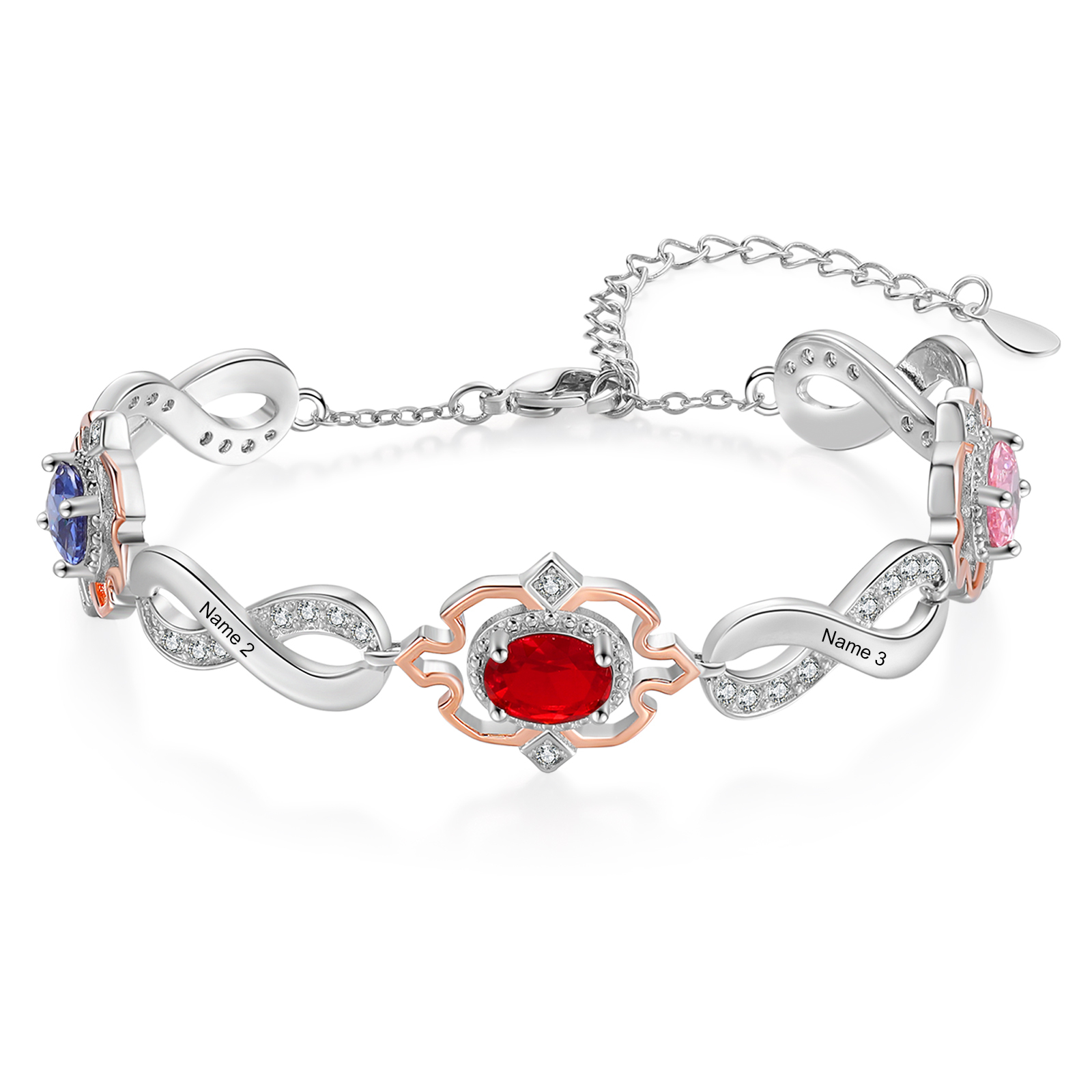 Infinity Bracelet Personalized 3 Birthstones Engraved 4 Names Women's Bracelets Birthday Gift for Her