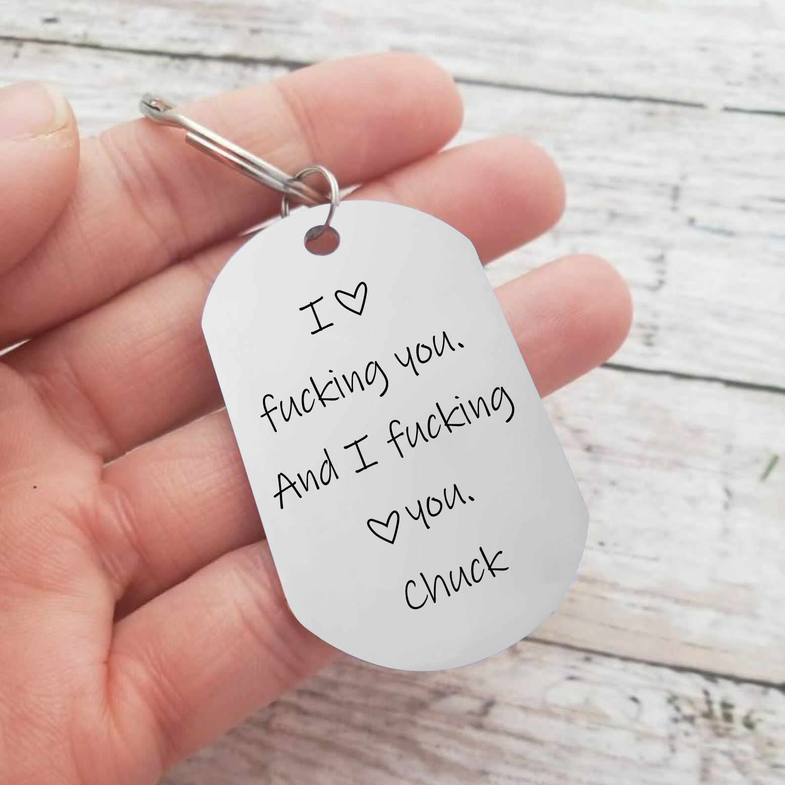 Funny Personalized Photo Necklace "I Love F❤cking You and I F❤cking Love You" Key Ring Gift for Couple