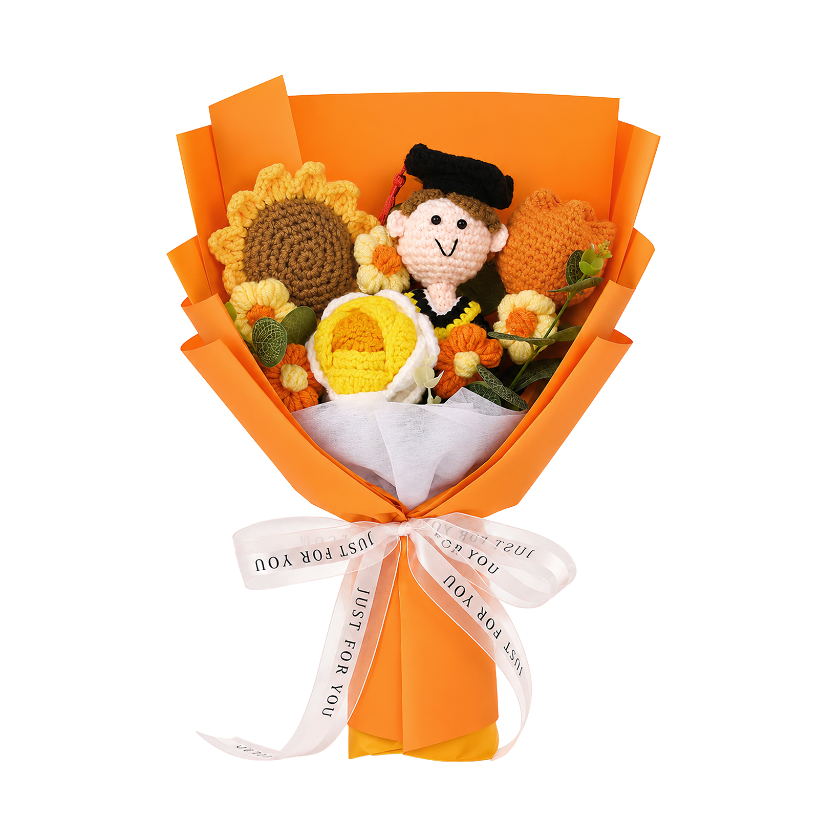 Personalized Hand-Crocheted Graduation Flower Bouquet Gift Box