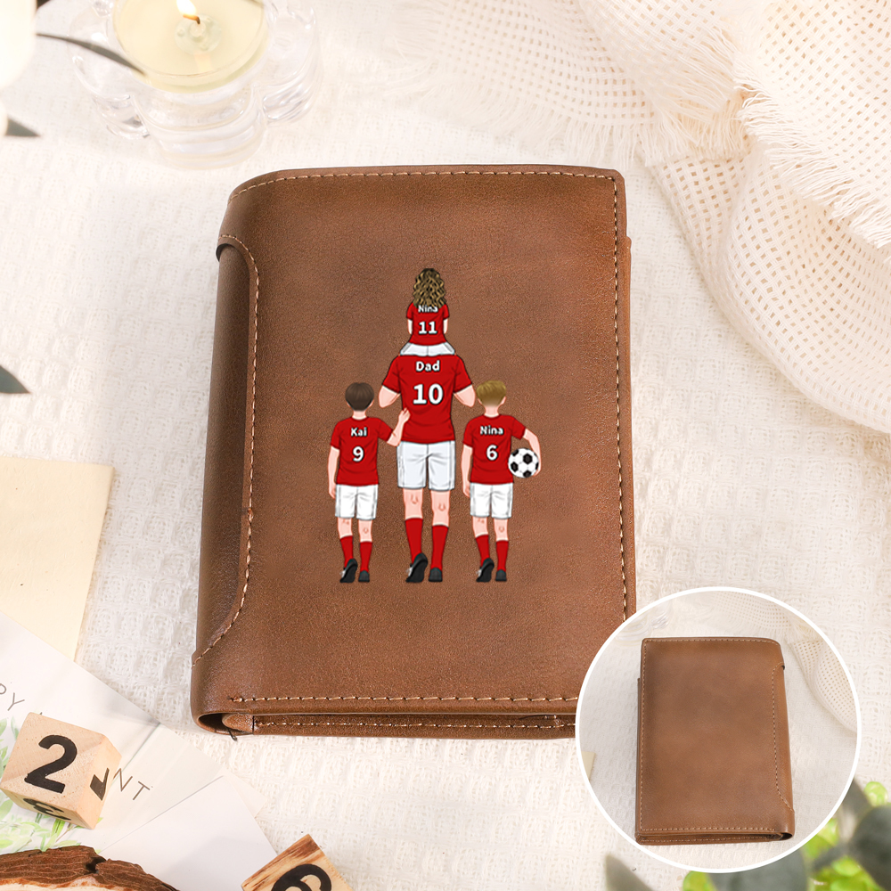 Personalized Football Family Leather Wallet for Dad