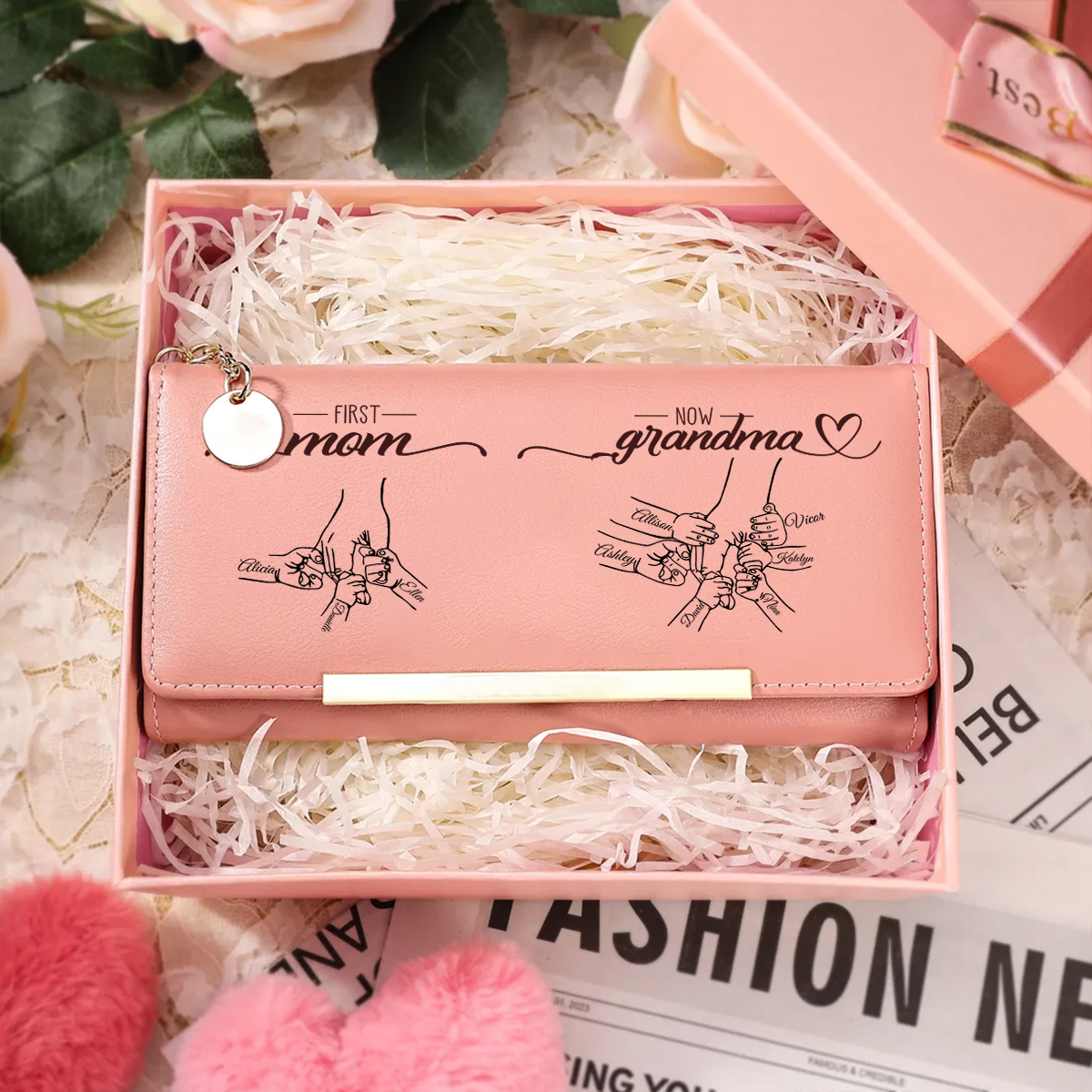 Personalized Mom to Grandma Wallet Customizable Mothers Day Birthday Gift for New Grandma from Kids Practical Keepsake |Lorajewel