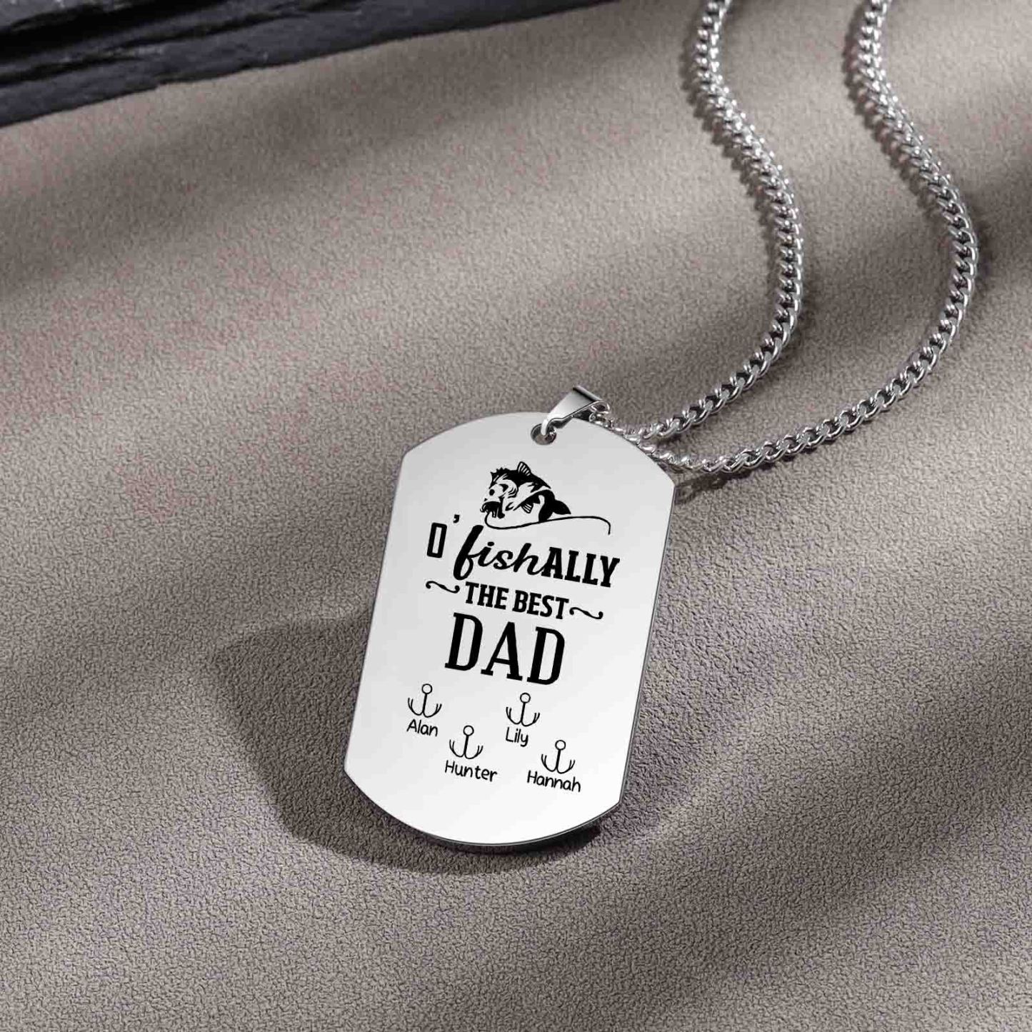 O'Fishally The Best Dad Necklace Custom Photo Dog Tag Necklace with 4 Fishing Hooks