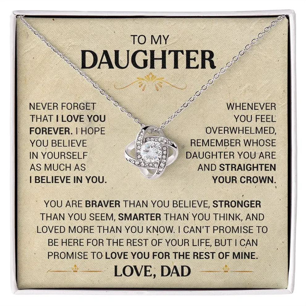 To My Daughter From Dad S925 Love Knot Necklace "Straighten Your Crown" Warm Gifts Dad To Daughter Mother's Day Gift Idea